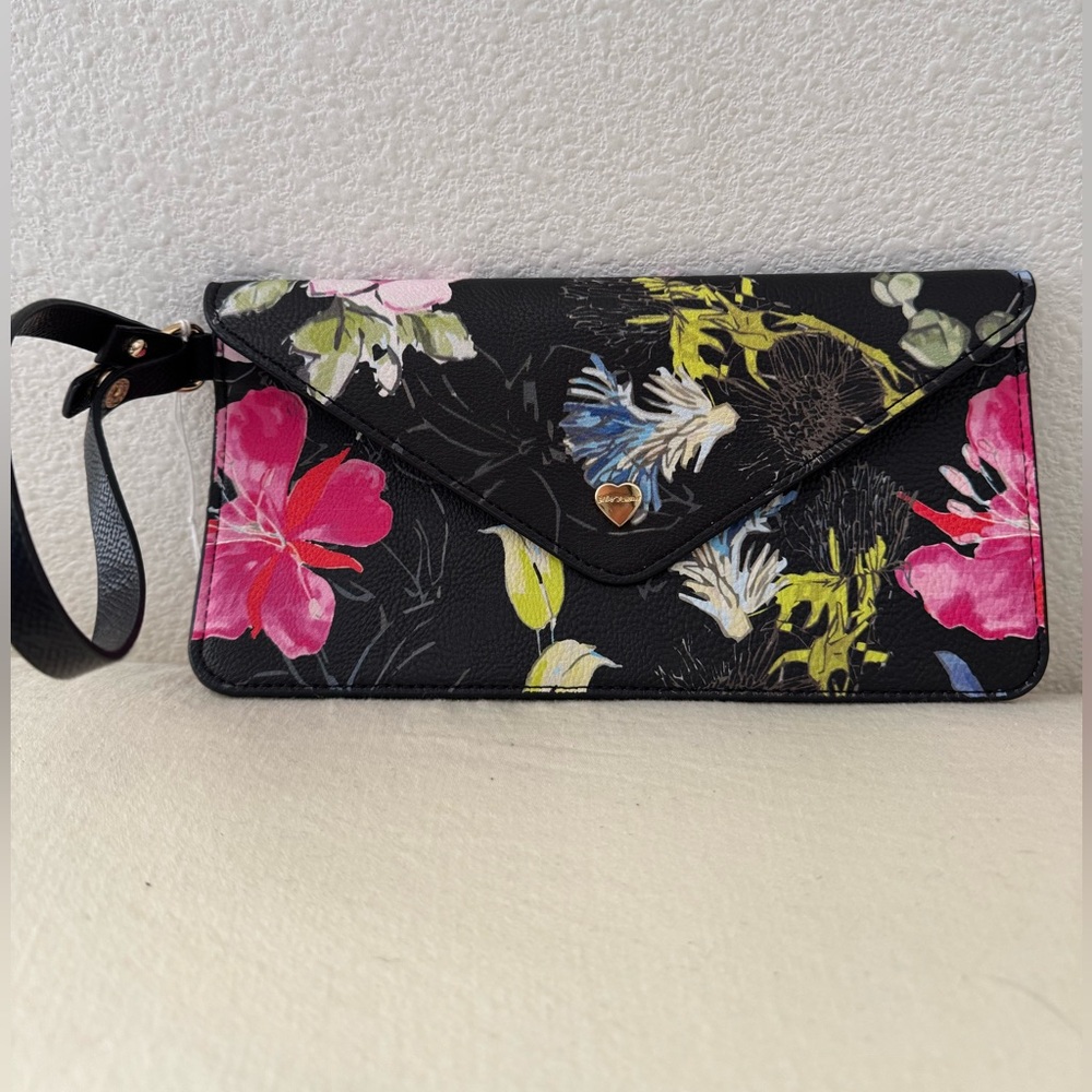 BETSEY JOHNSON Floral Black Women's Wristlet Wallet